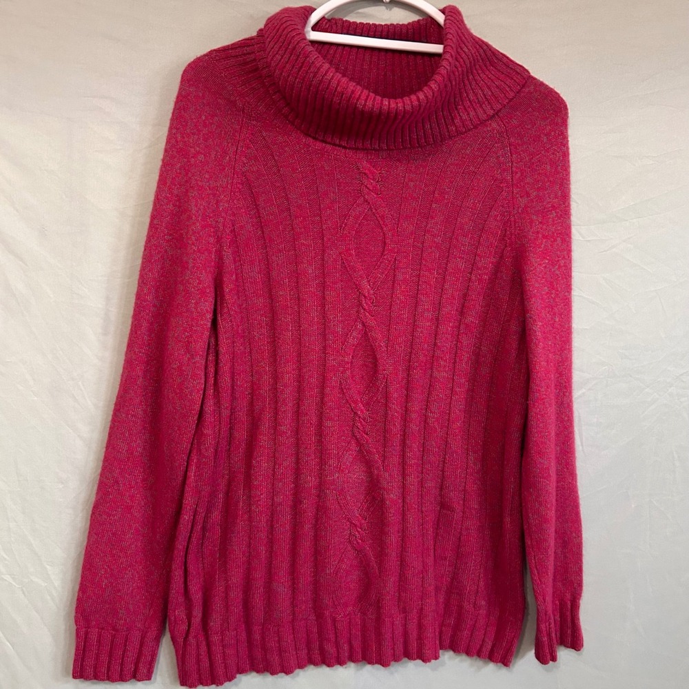 Talbots Womens Medium Burgundy Wool Cotton Turtleneck Cable Knit Sweater Preppy